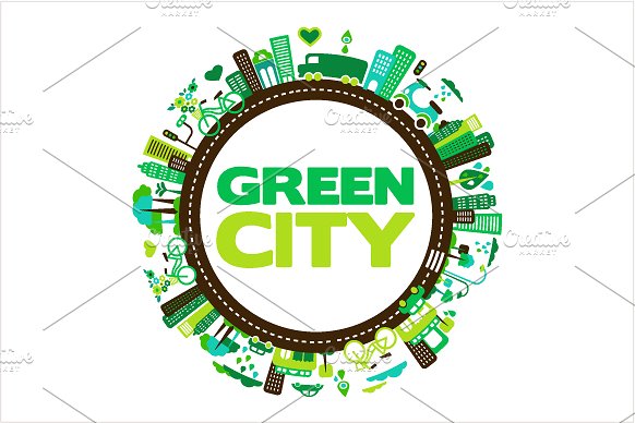 绿色城市矢量插图素材Green city, building