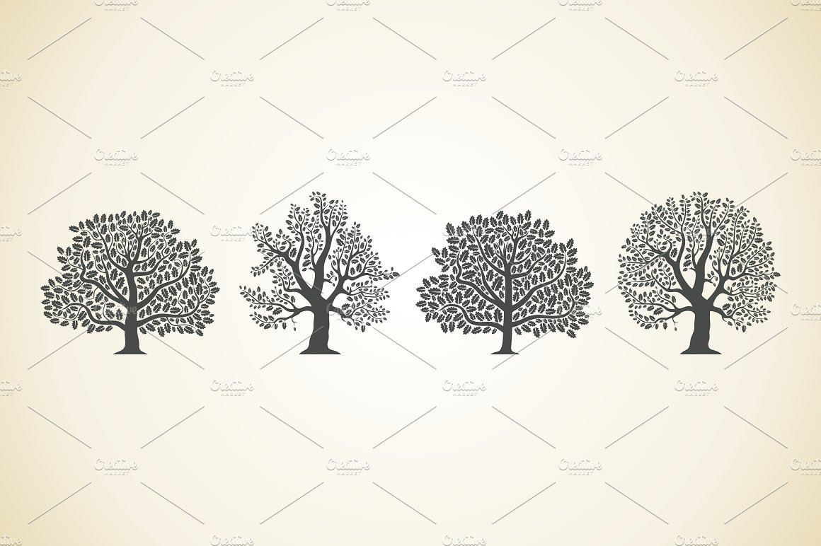 复古手绘树木插图设计素材Oak
