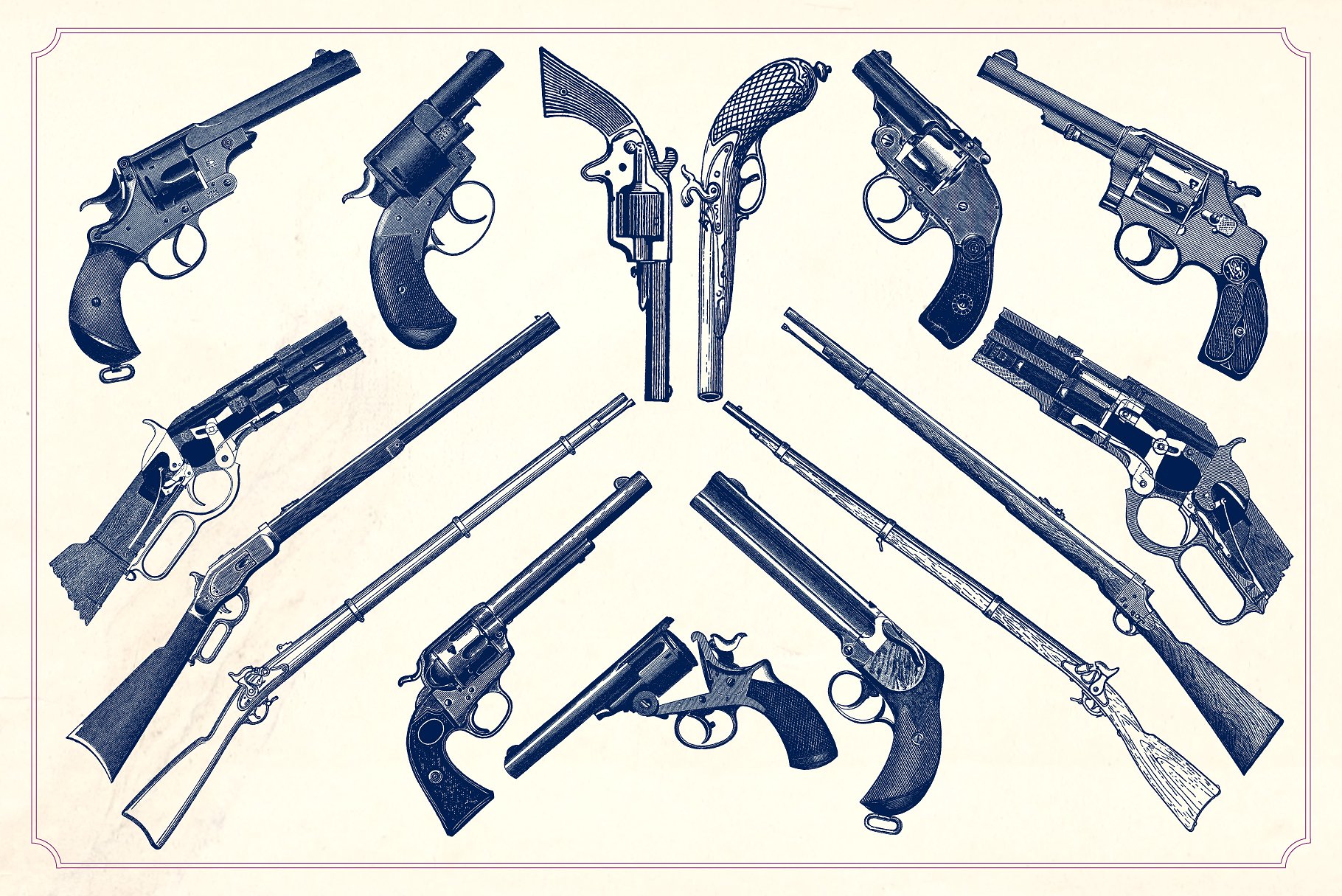 复古手绘军事武器枪支插图素材Vintage Guns -am