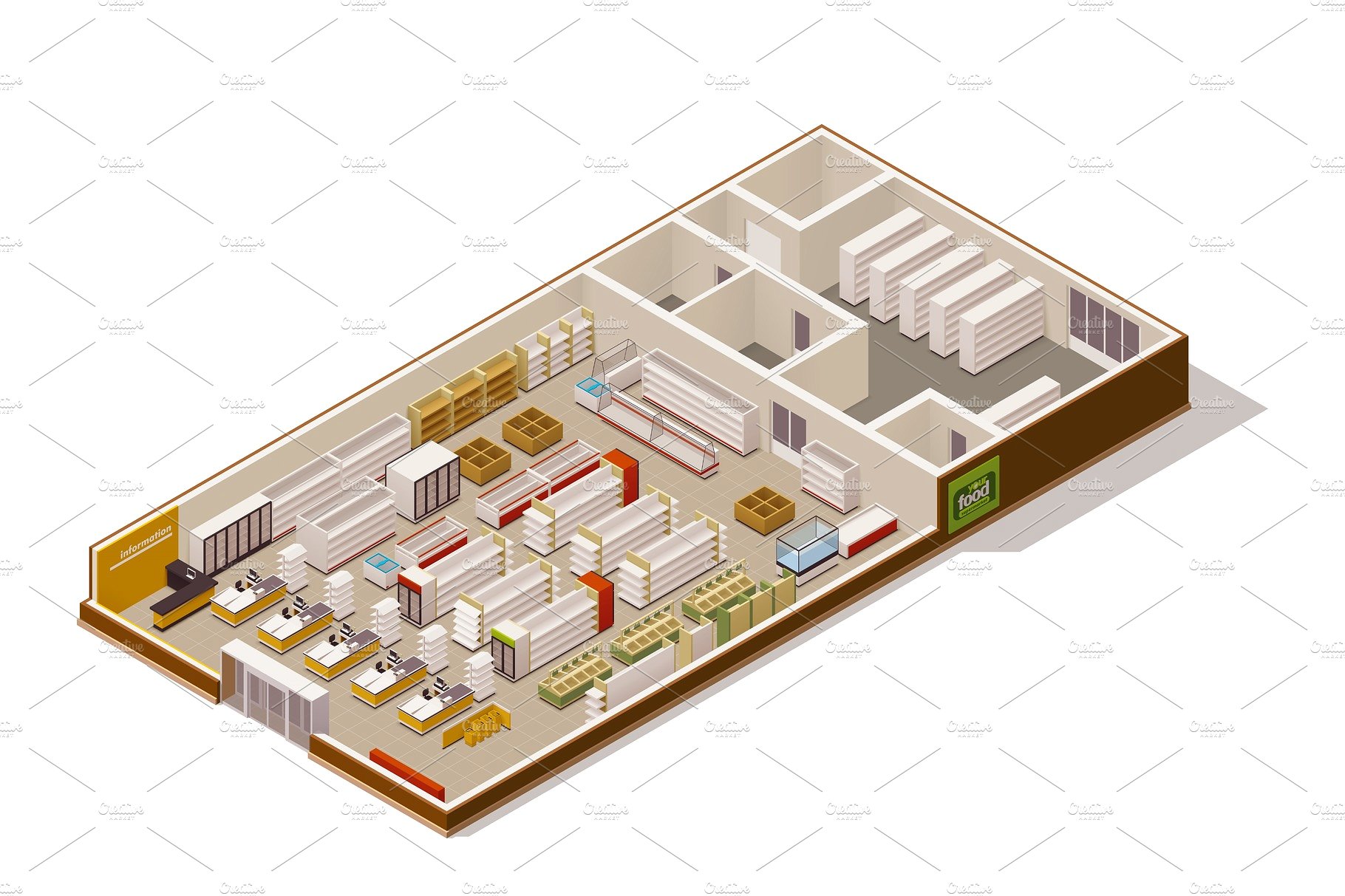 矢量等距超市切面图插图设计素材Vector isometri