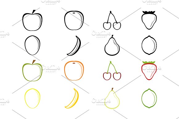 线条水果形状设计素材Fruit Vector shapes