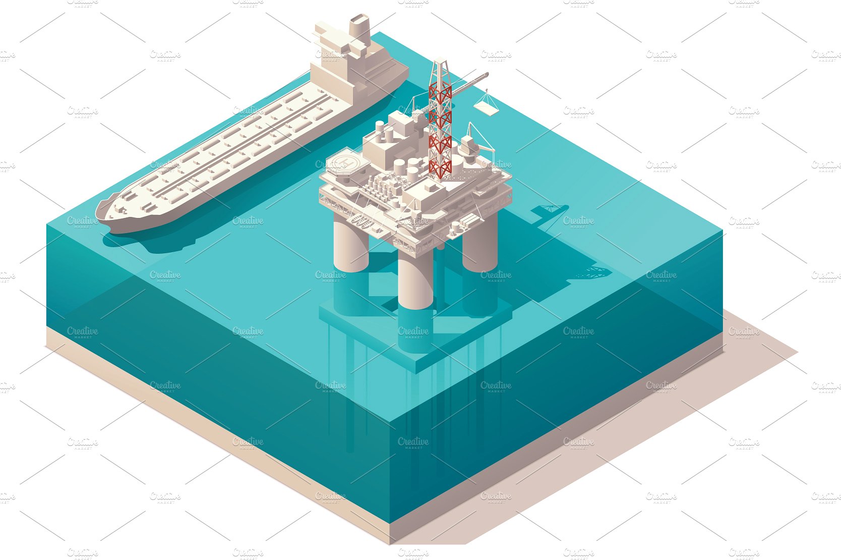 等距抽油装置插图设计素材Isometric oil plat