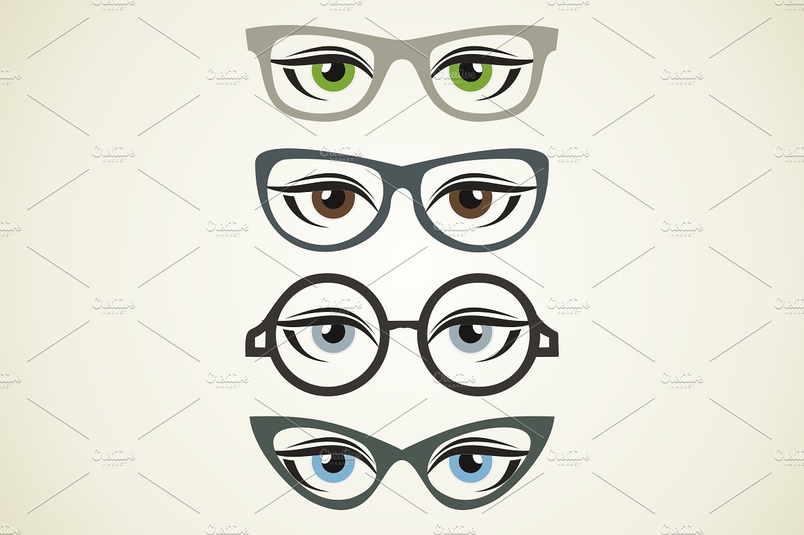 戴眼镜的眼睛插图素材Glasses