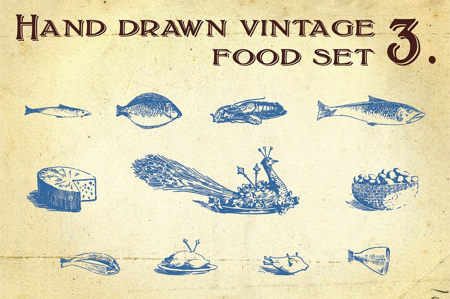 复古手绘食品设计素材Hand Drawn Vintage F