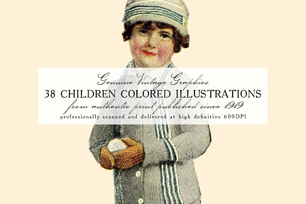 复古手绘彩色小女孩设计素材38 Children Color