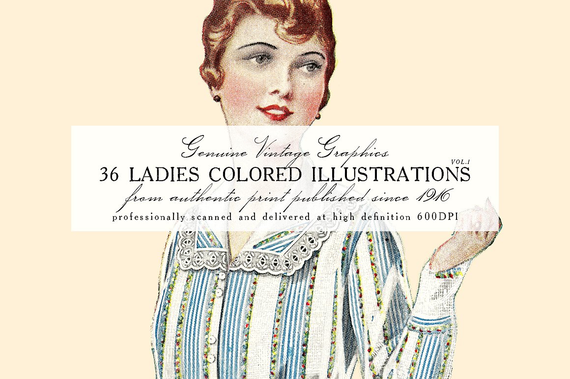 复古手绘彩色时尚女士设计素材36 Ladies Colore
