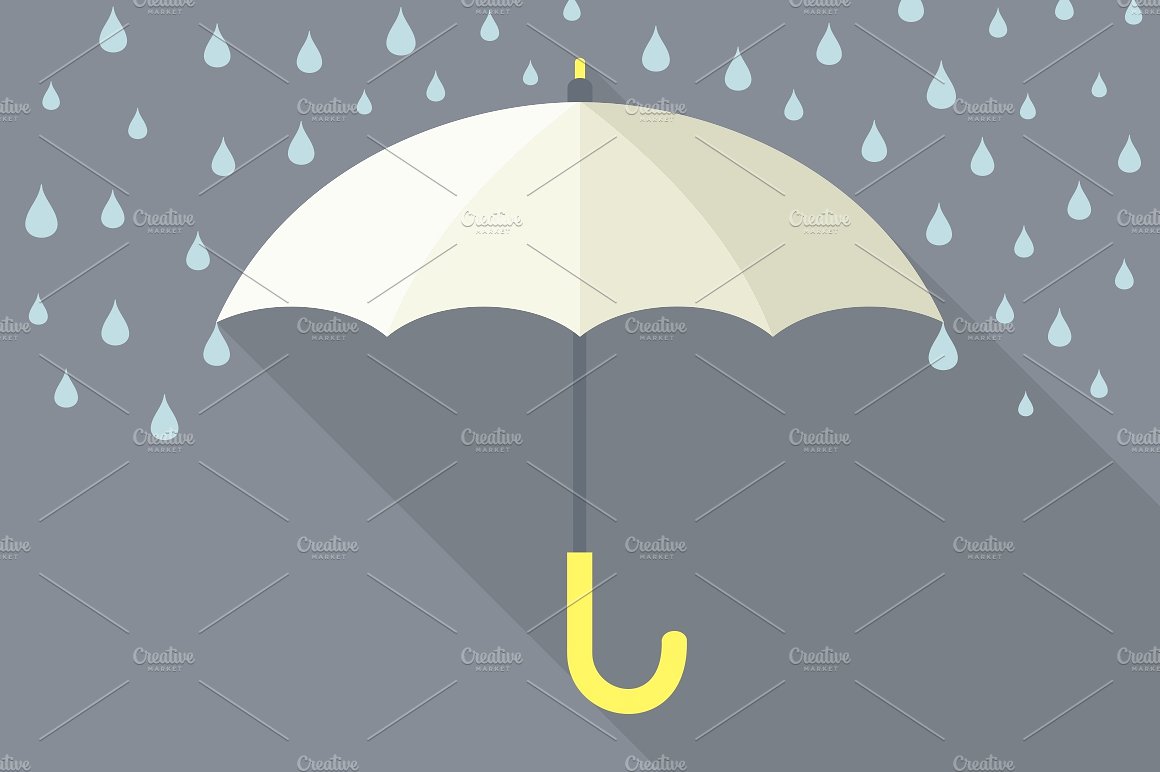 平面雨滴和雨伞矢量插画Umbrella