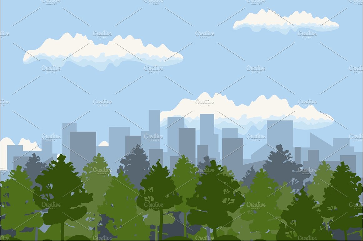 城市的树木景观矢量插图City