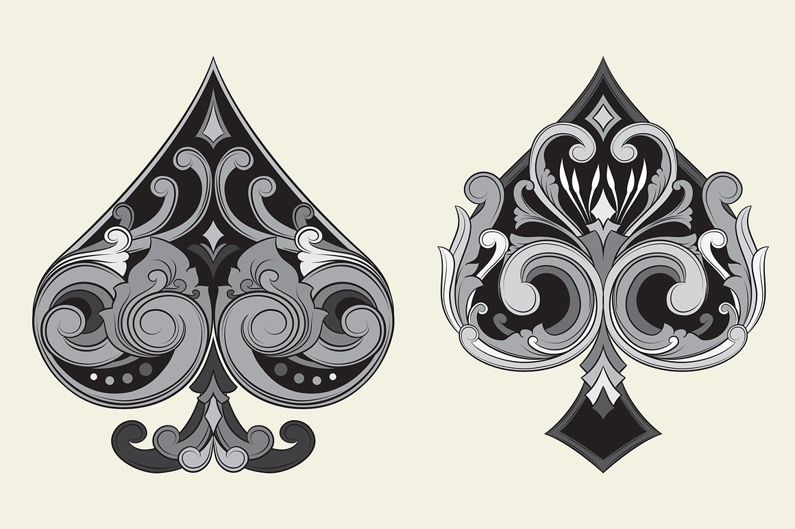 两种风格扑克牌符号设计素材Ornament Playing