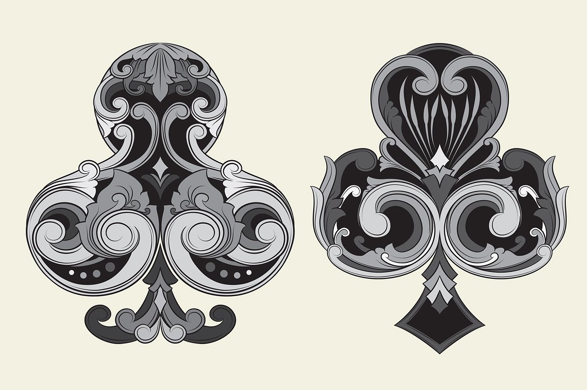 两种风格扑克牌符号设计素材Ornament Playing