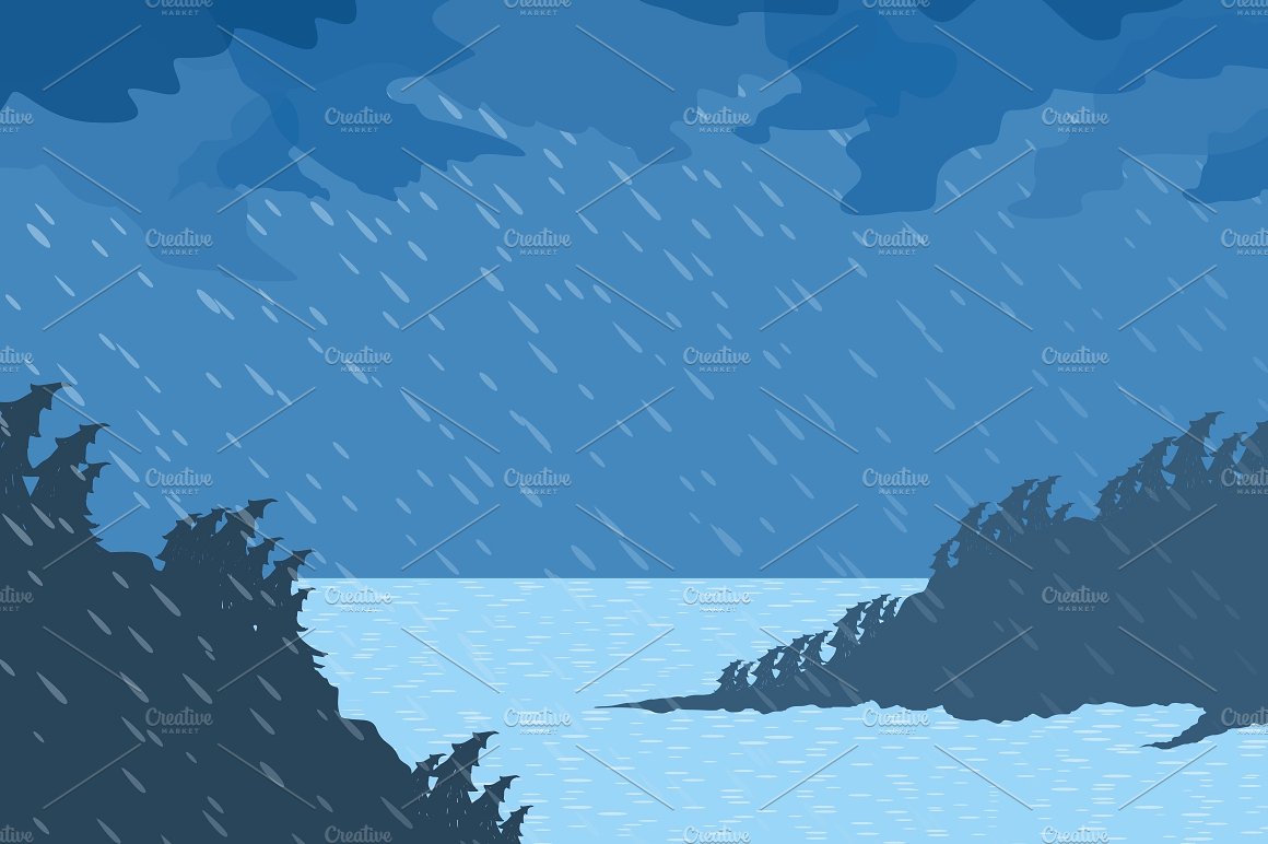 户外下雨天插图素材Rain on the sea