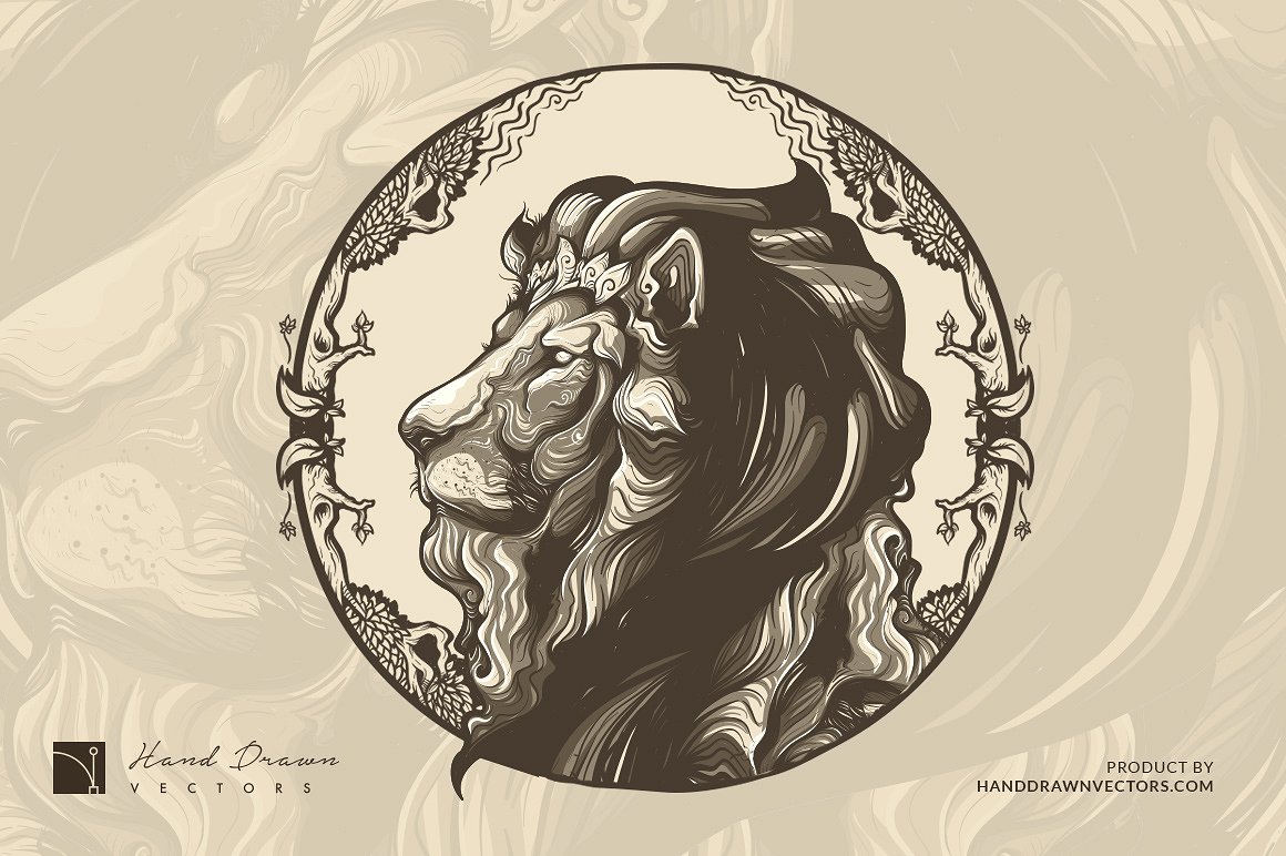 创意艺术狮子头矢量图案Lion Head Illustrat