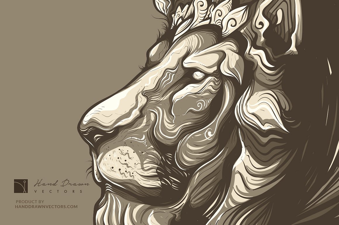 创意艺术狮子头矢量图案Lion Head Illustrat