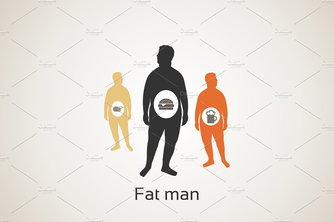 健康饮食身材管理插画图案设计素材Fat man