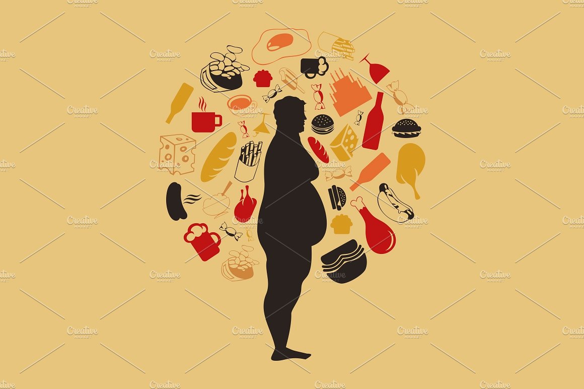 健康饮食身材管理插画图案设计素材Fat man
