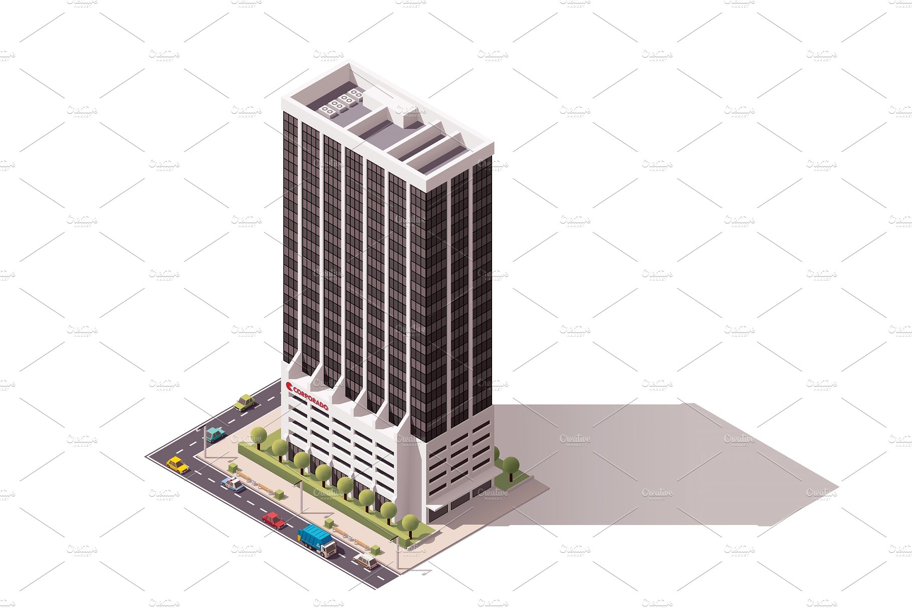 现代办公大楼建筑大厦插画图案Vector isometric