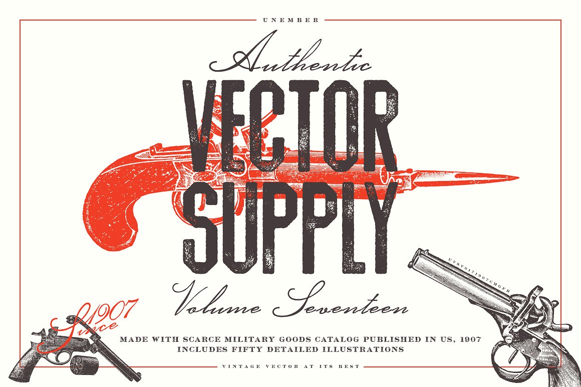 复古手绘手枪插图设计素材Unember Vector Sup