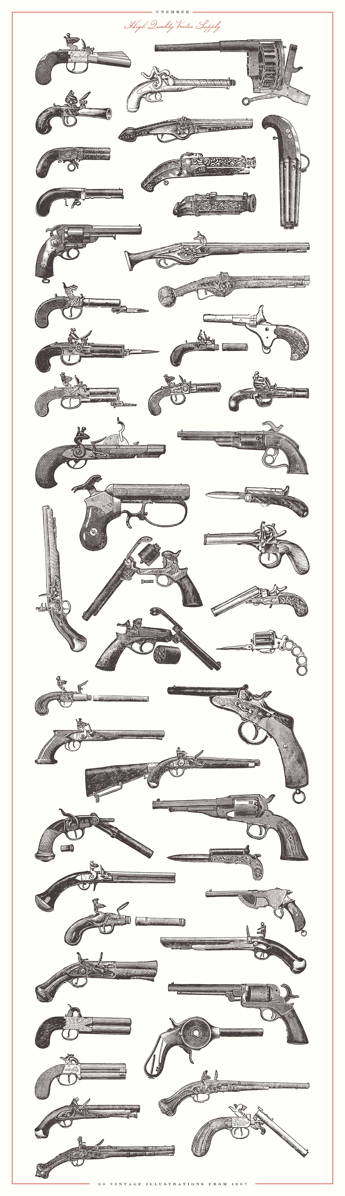 复古手绘手枪插图设计素材Unember Vector Sup