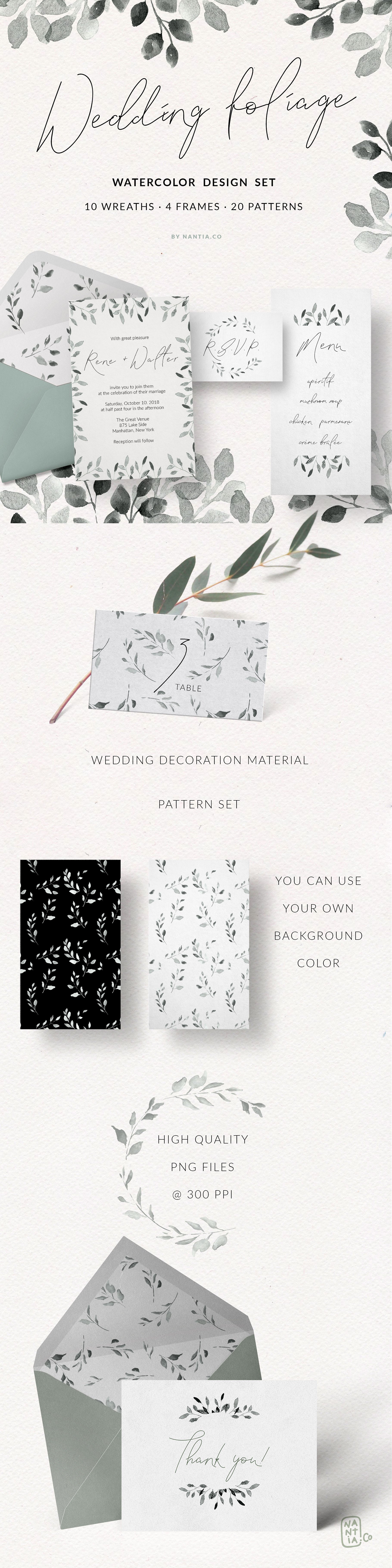 手绘水彩树叶设计素材Wedding Foliage Desi