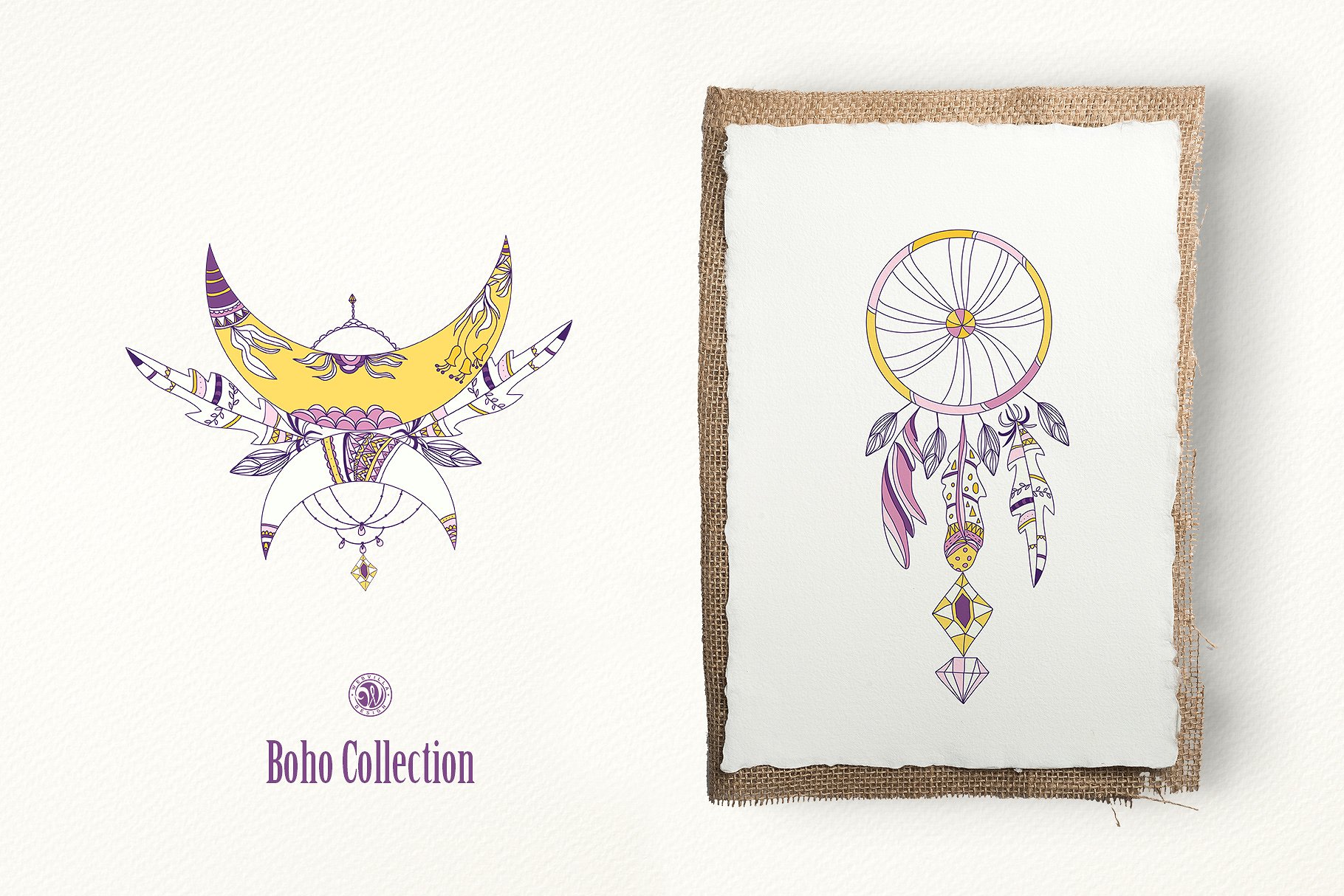 紫色波西米亚手绘素材Purple Boho Collecti