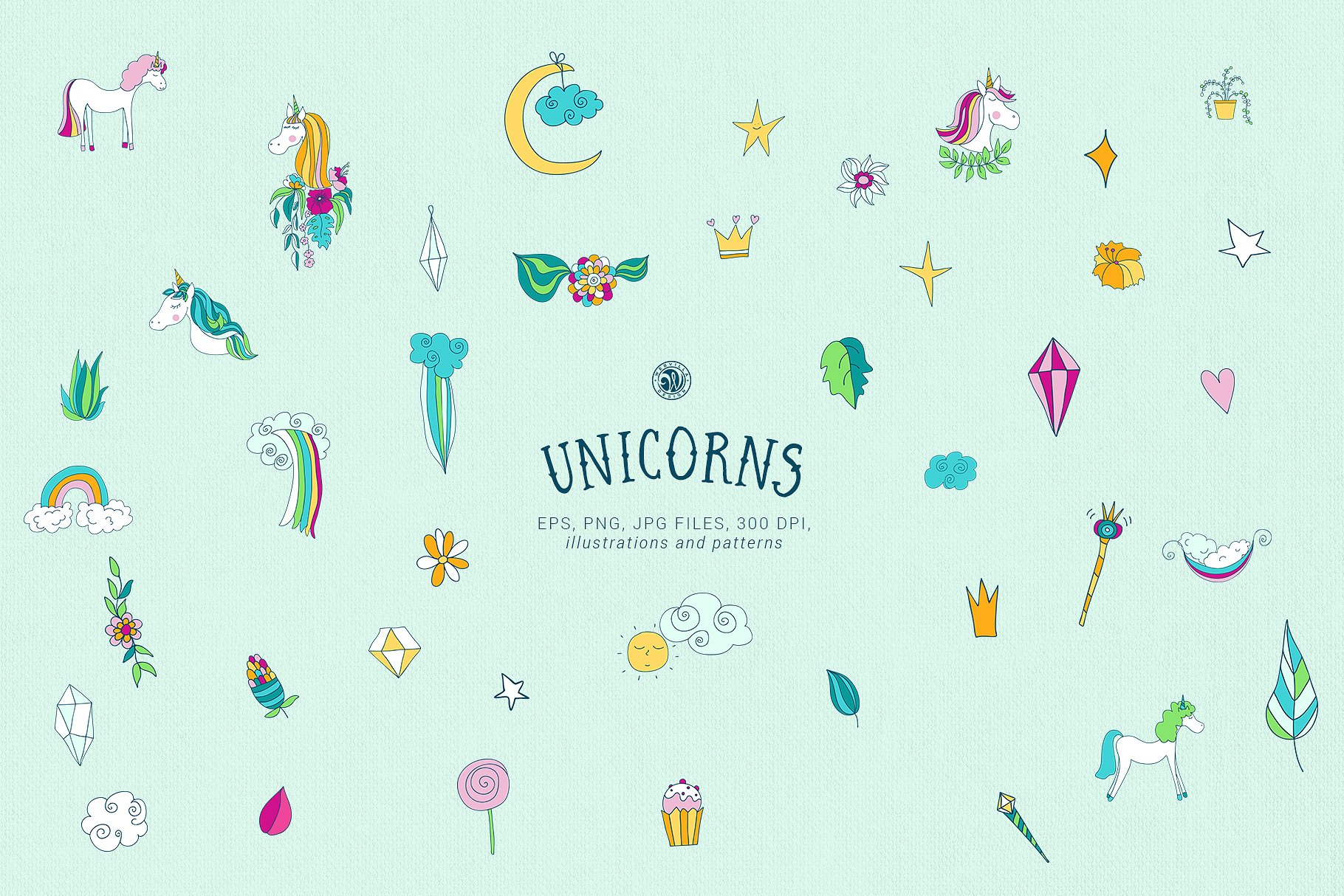 独角兽矢量插图设计素材Unicorns Illustrati
