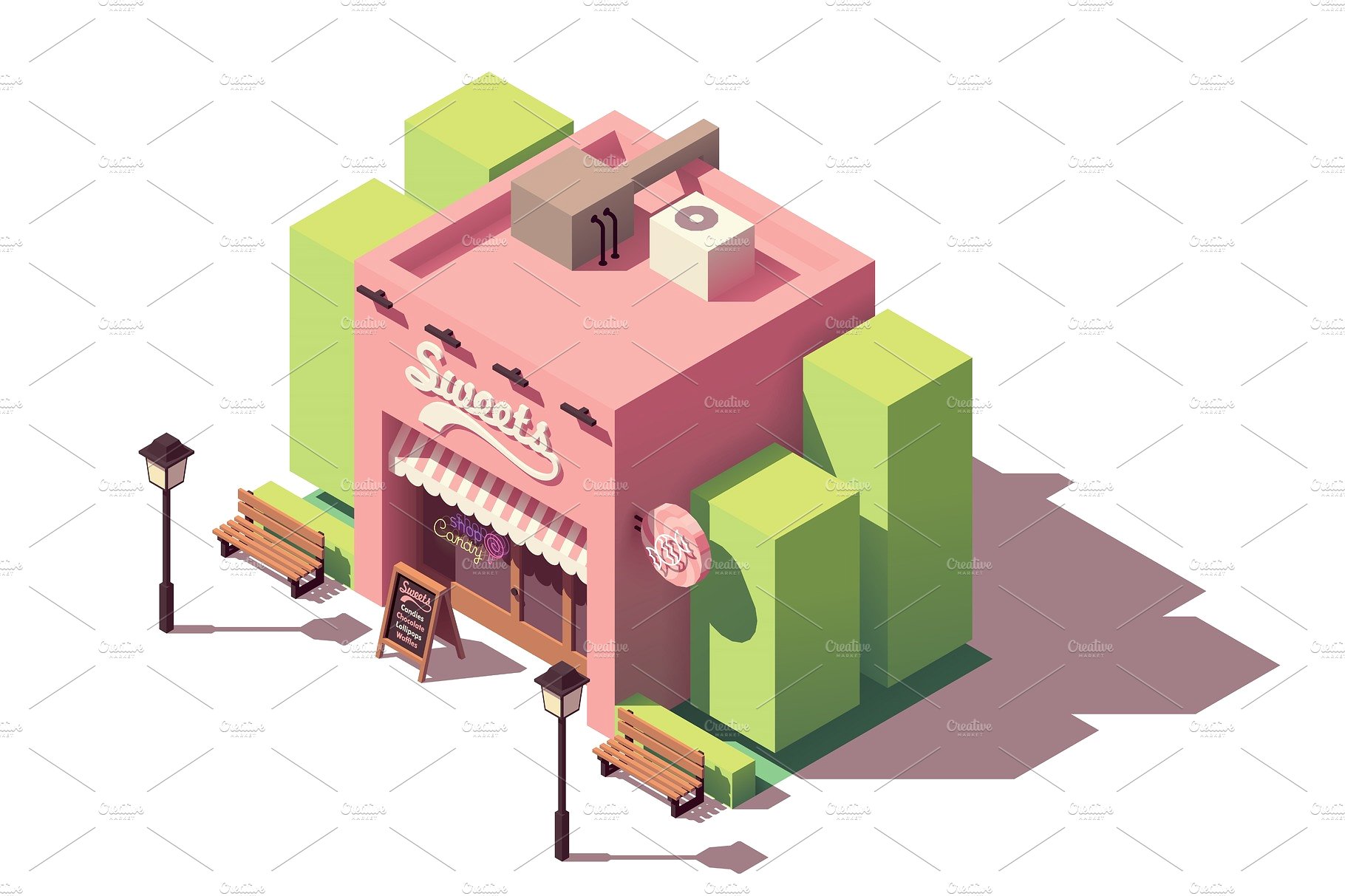 甜点商店建筑大厦插画设计素材Vector isometric
