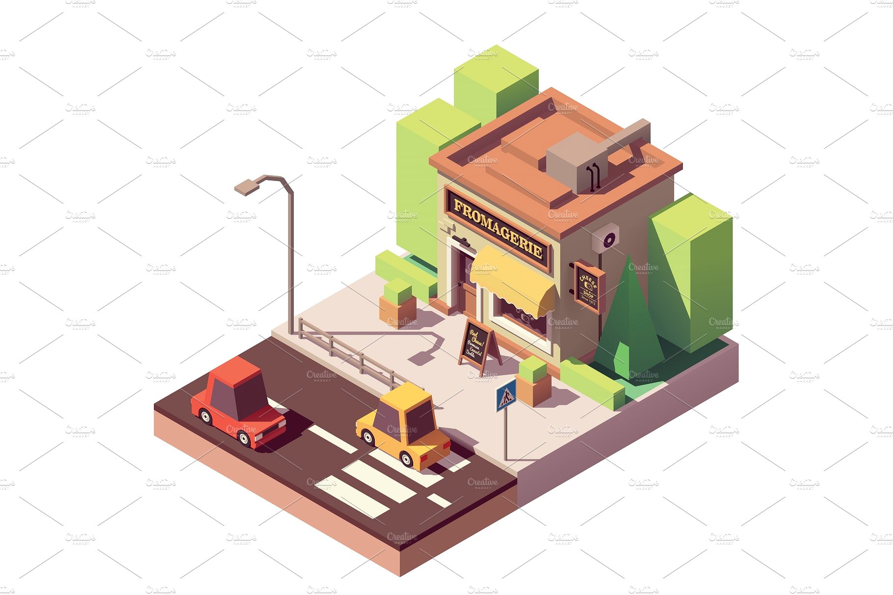 乳酪商店建筑大厦插画设计素材Vector isometric