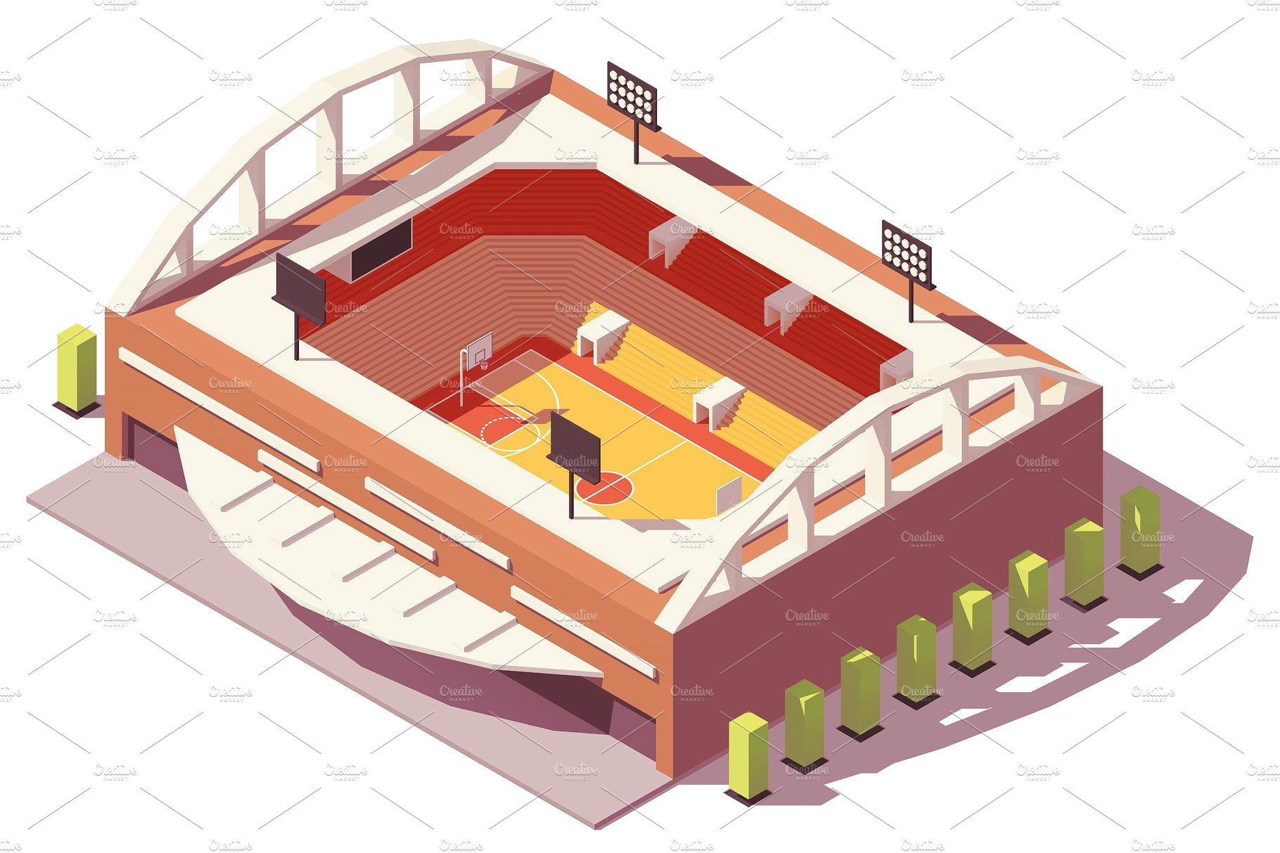 篮球体育场场地插画设计素材Vector isometric