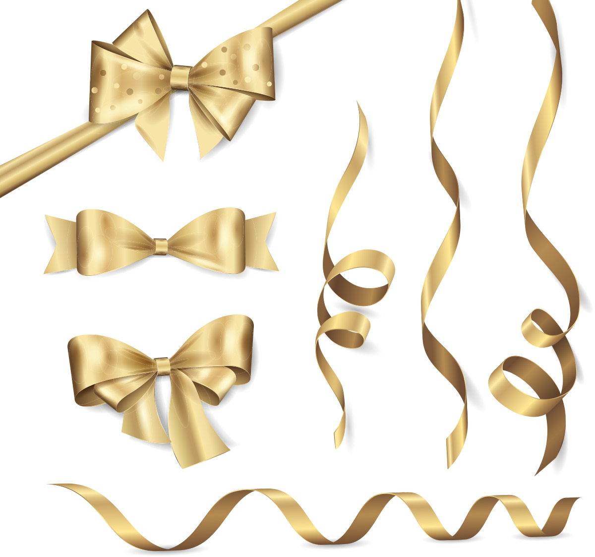 闪亮的金色缎带蝴蝶结丝带矢量设计素材Shiny golden