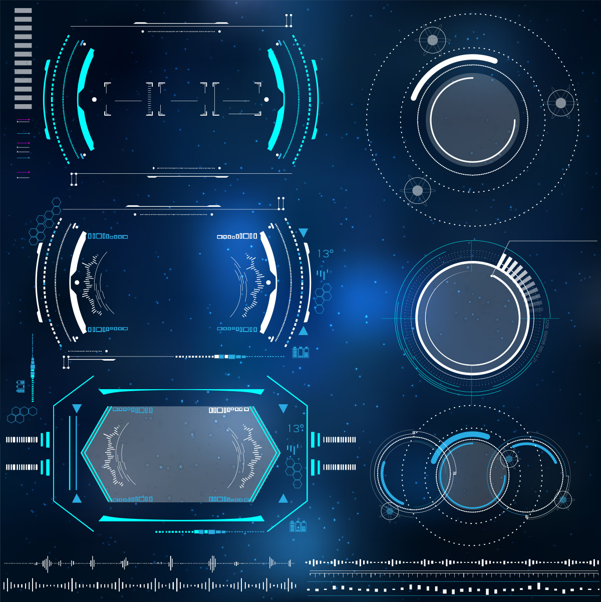 蓝色高科技感未来主义界面虚拟现实技术矢量元素设计素材Tech