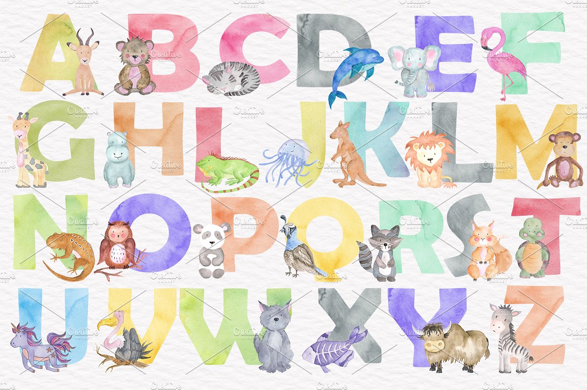 Alphabet Watercolor Animals Ki