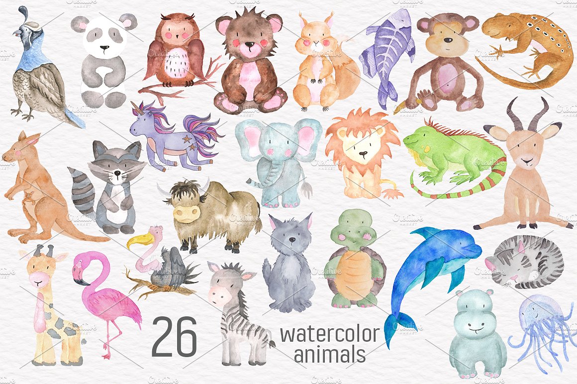 Alphabet Watercolor Animals Ki