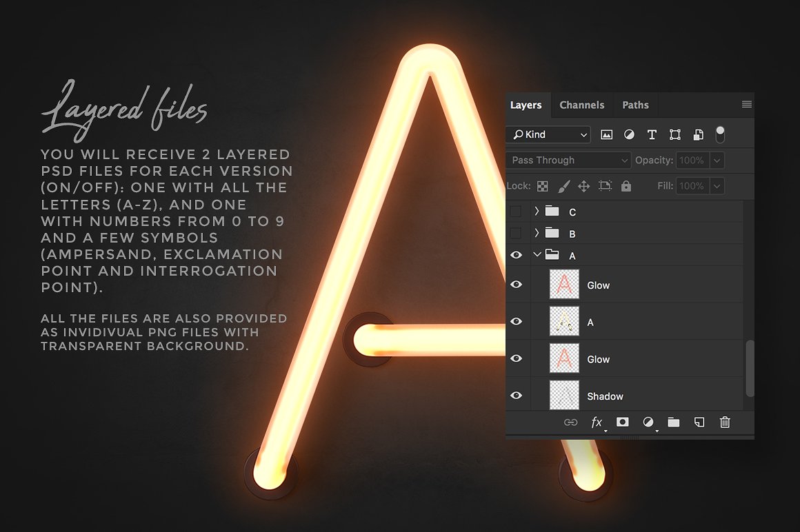 霓虹灯风格立体三维数字字母符号设计素材Neon alphab