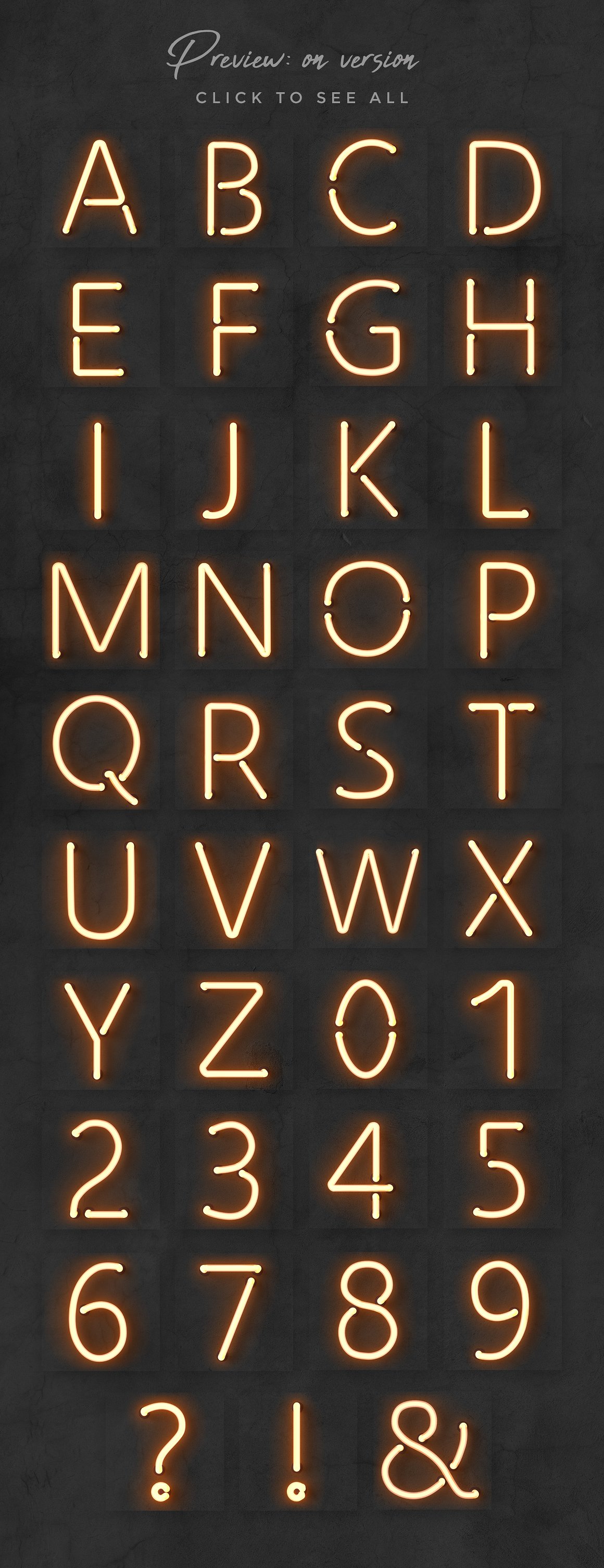 霓虹灯风格立体三维数字字母符号设计素材Neon alphab