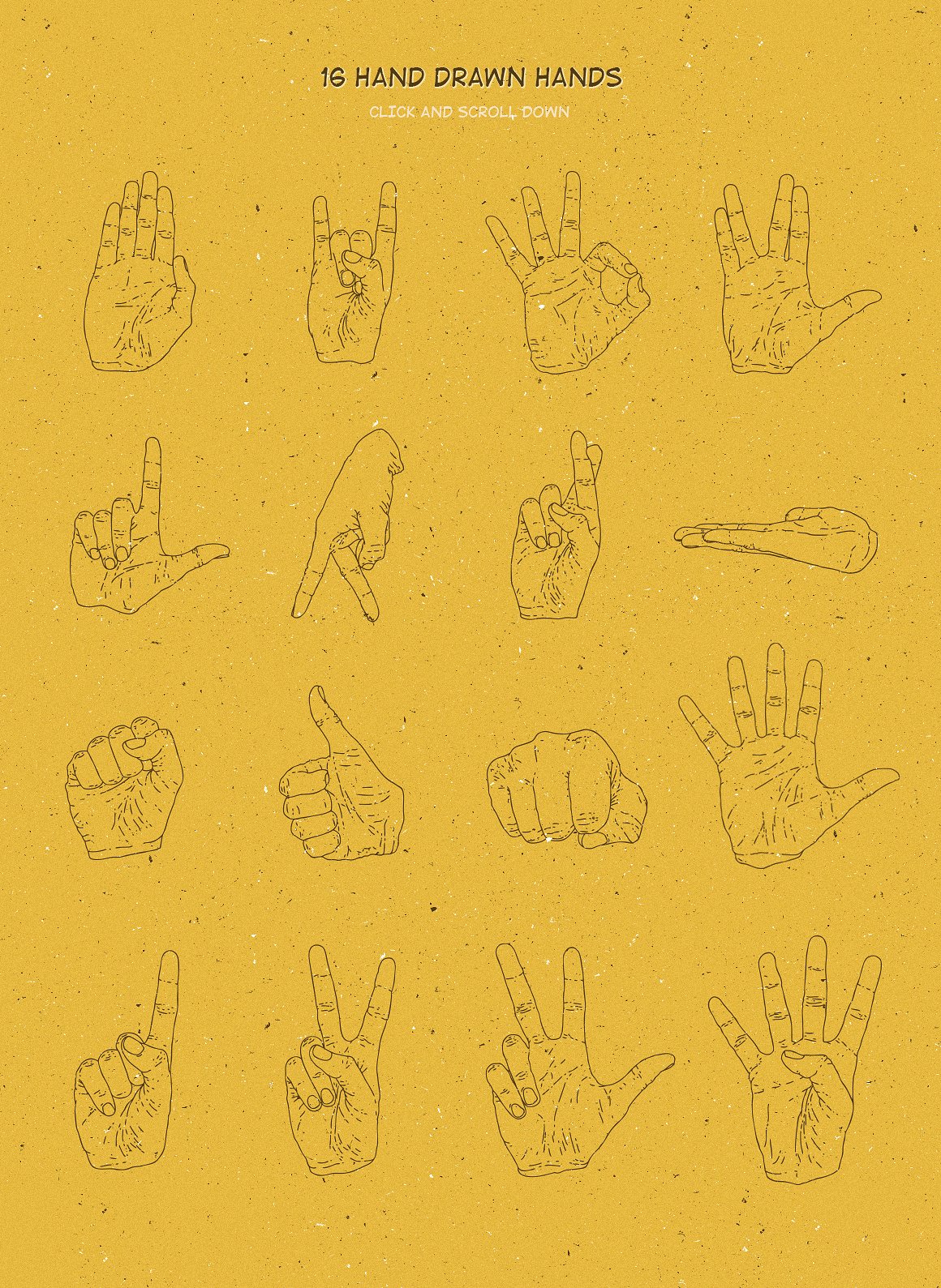 复古手势设计素材16 Hands Gestures