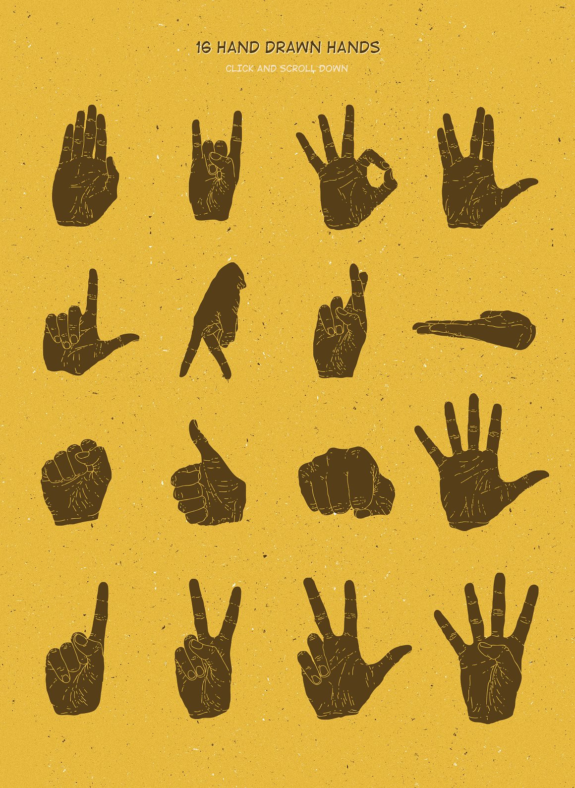 复古手势设计素材16 Hands Gestures