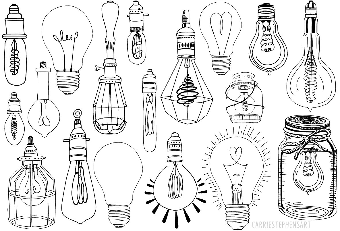 灯泡线条插图设计素材Hanging Light Bulb L