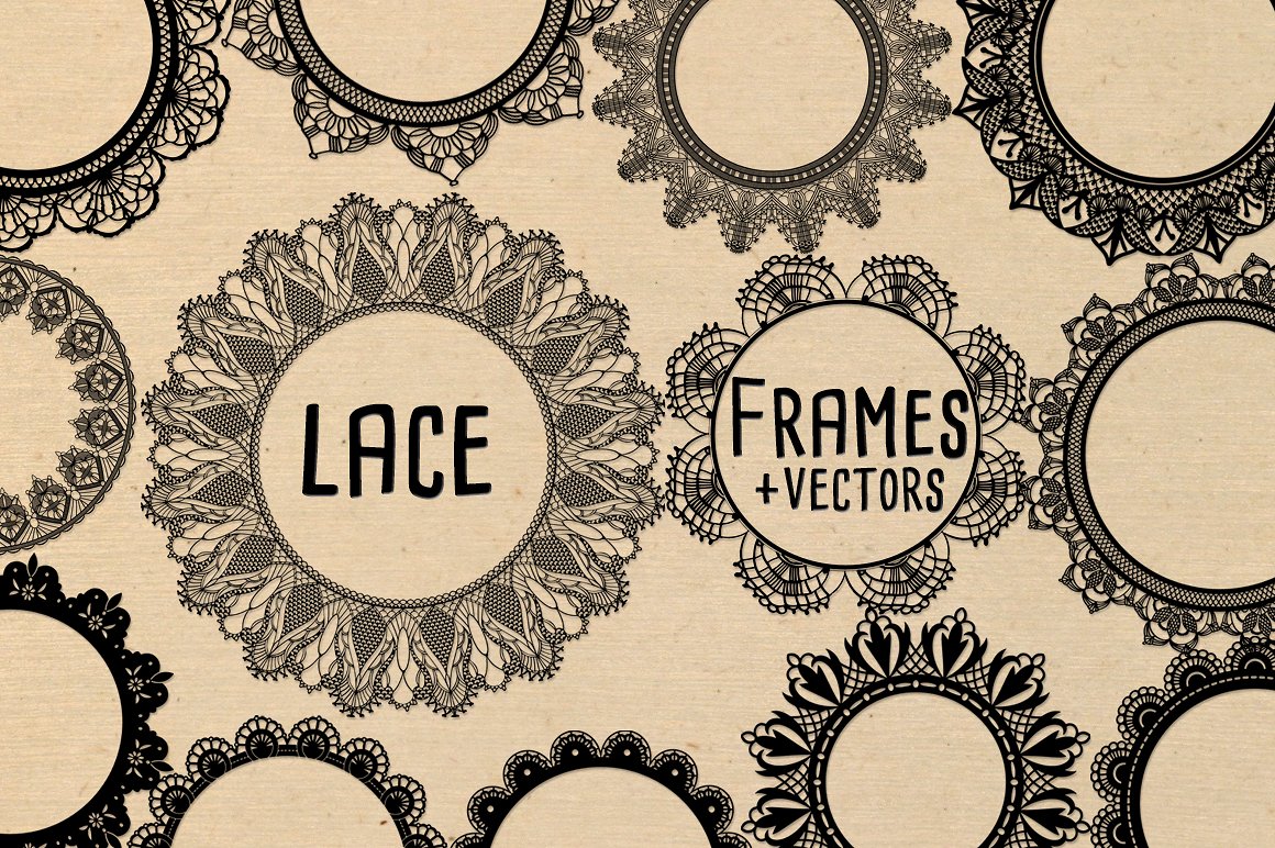 复古蕾丝花边框架素材White Lace Frames wi