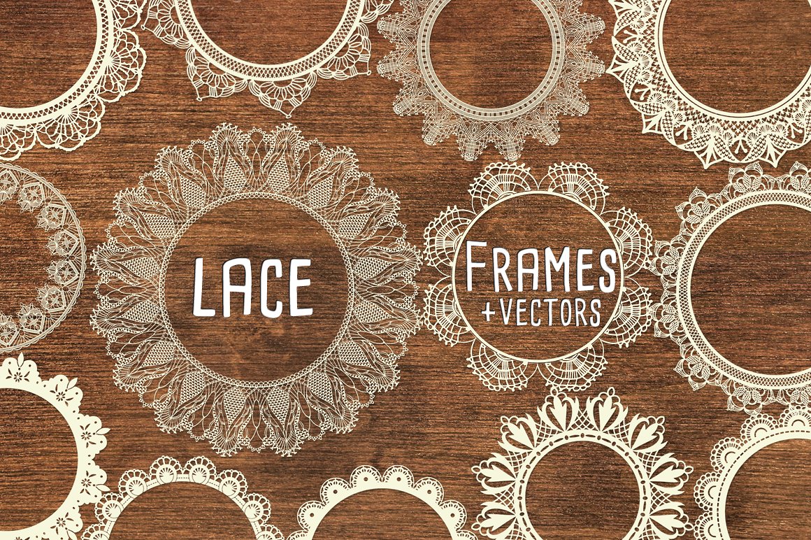 复古蕾丝花边框架素材White Lace Frames wi