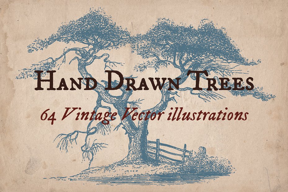 复古手绘树设计素材64 Vintage Hand Drawn