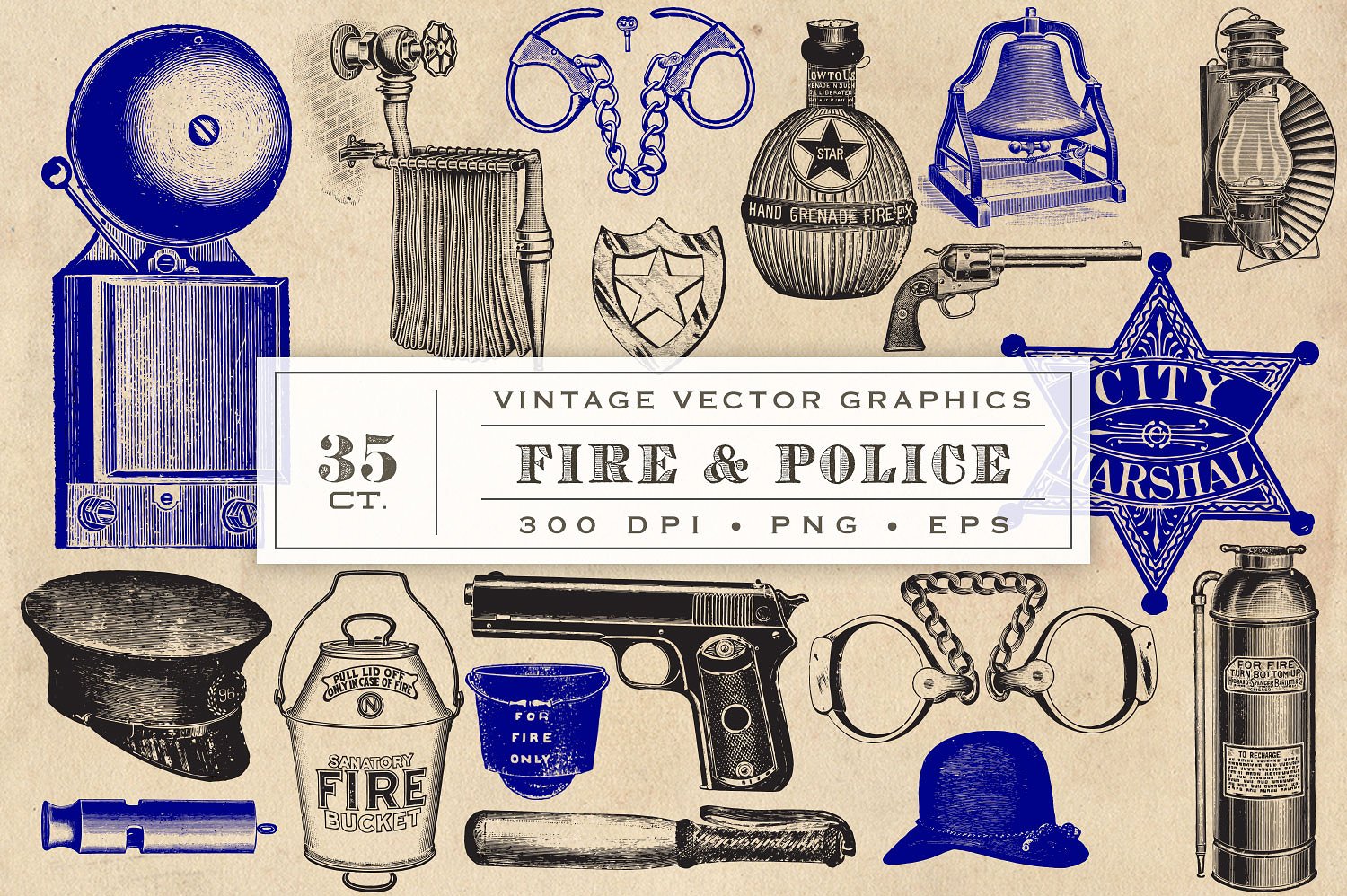 复古军火器材素材包Fire& Police Vect