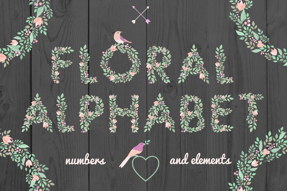 手绘花卉字母花环设计素材包Floral Alphabet a