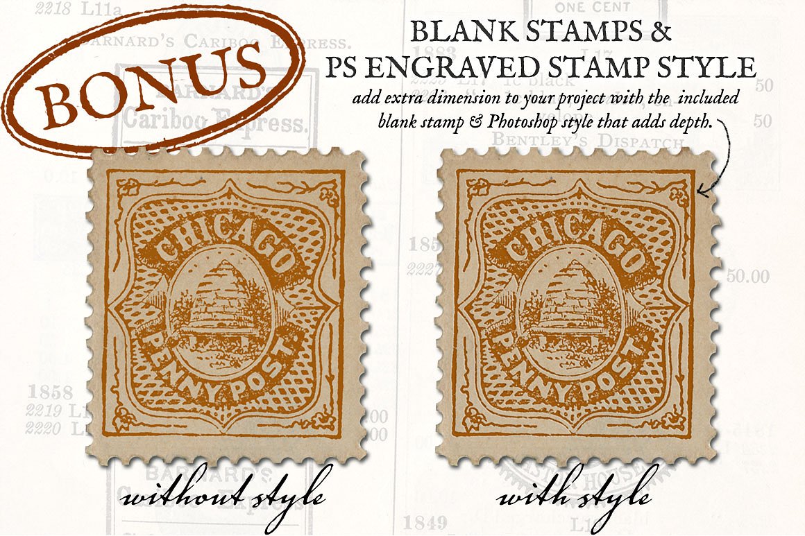 复古邮票图形素材Antique US Stamp Graph