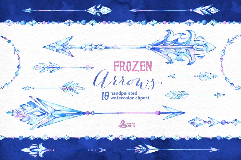 手绘水彩冰冻元素Frozen Arrows. Waterco