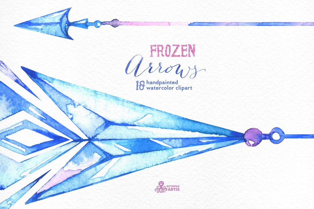 手绘水彩冰冻元素Frozen Arrows. Waterco