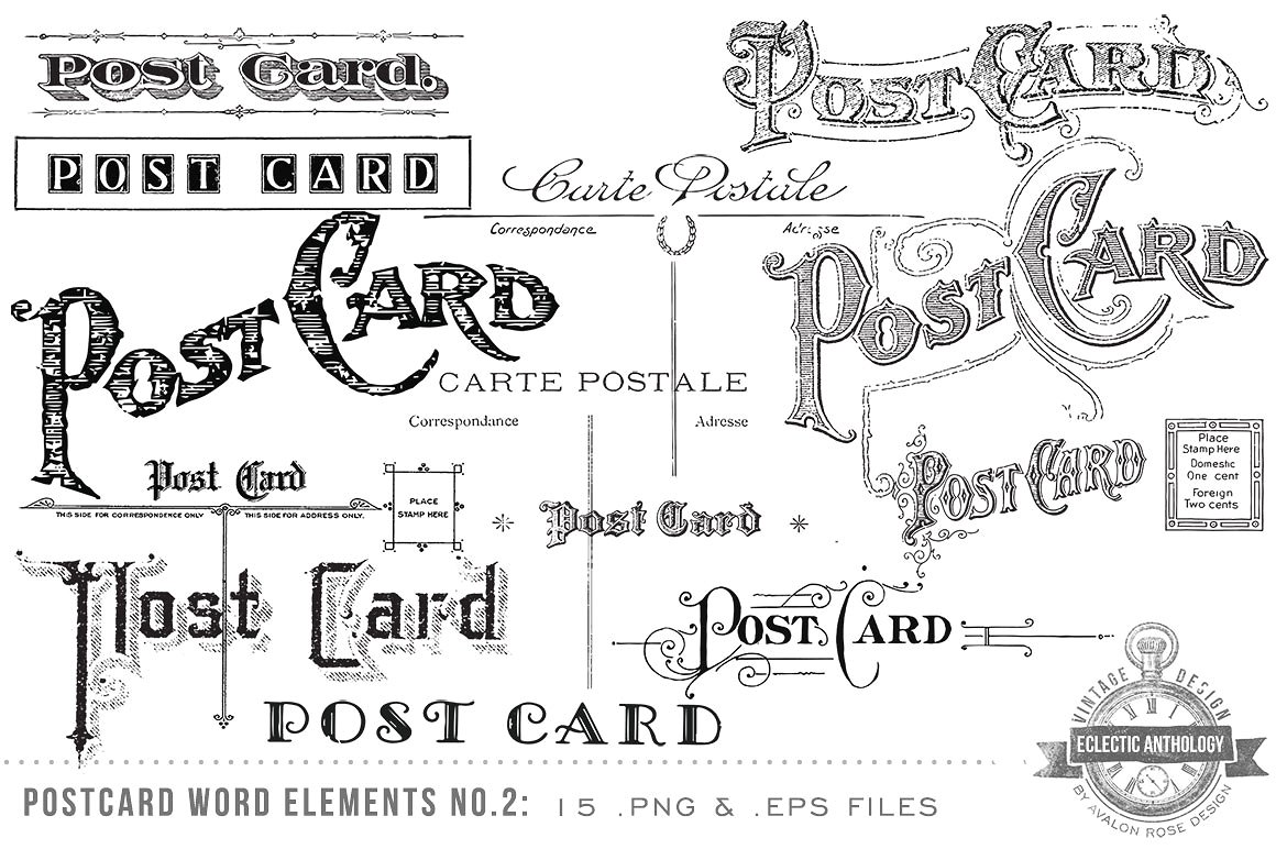复古明信片设计素材Vintage Postcard Word