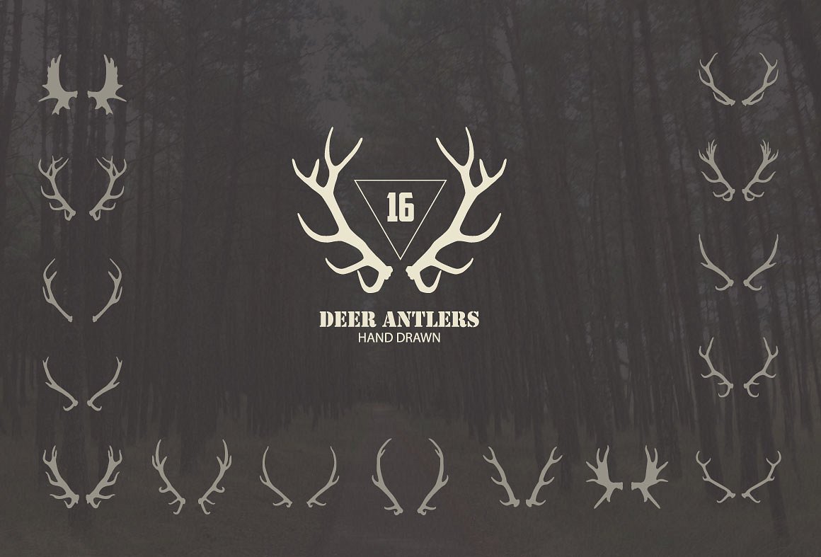 手绘麋鹿角设计素材16 Deer Antlers Vecto