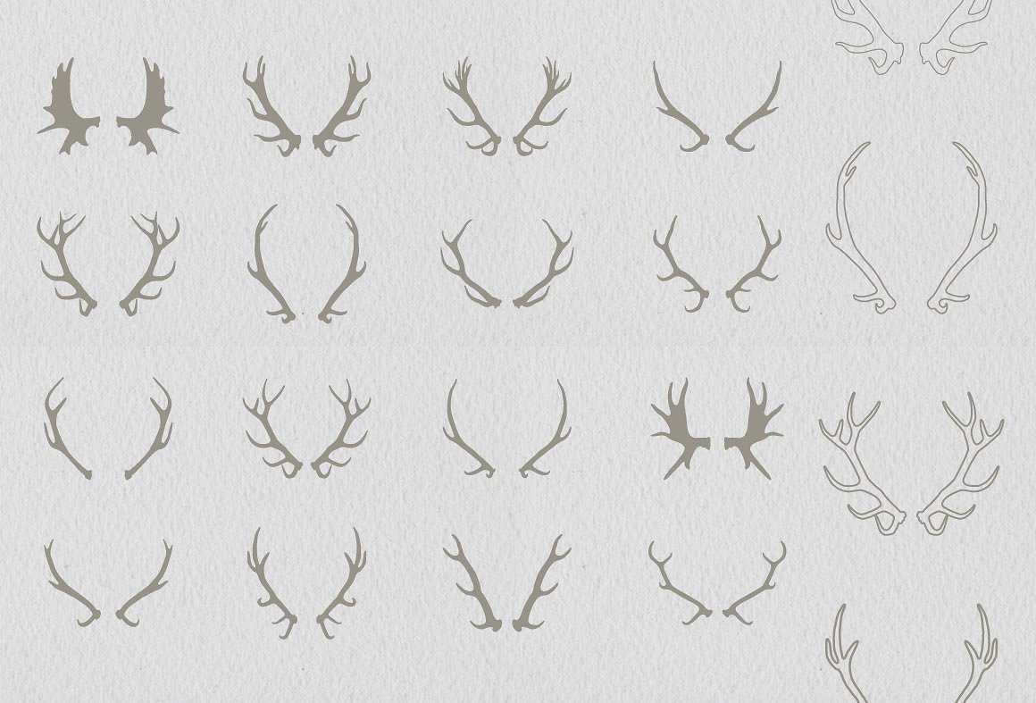 手绘麋鹿角设计素材16 Deer Antlers Vecto