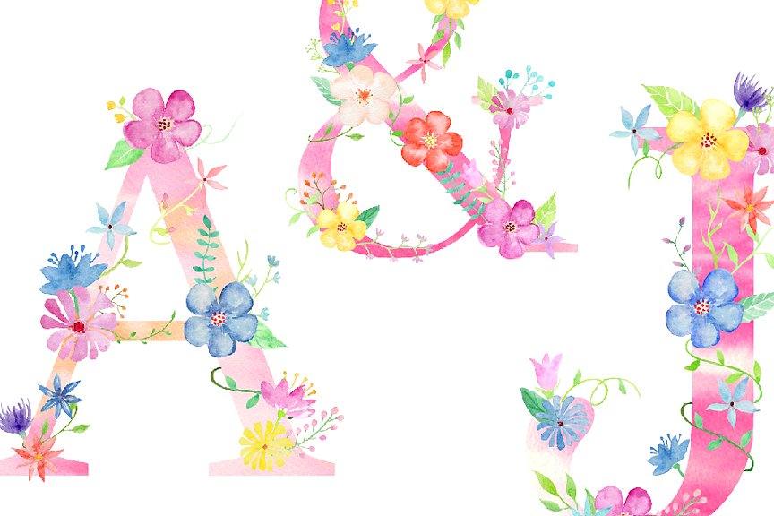 粉色花卉字母A到ZPink Floral Alphabet