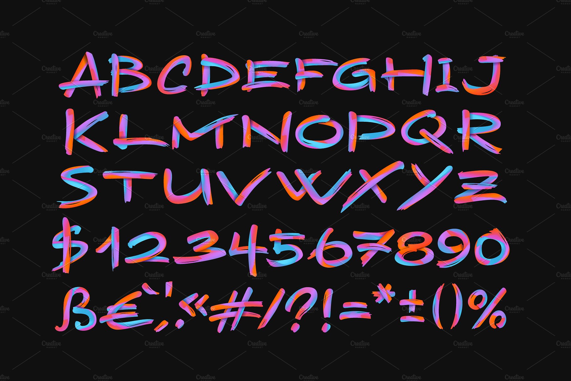 彩色水彩字母合集Vector typeface -quot;